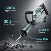 Pique à démolir industrielle robuste 1600W, 30J de puissance, moteur électrique en cuivre pur, brise-béton en acier allié, sur roues, encastré