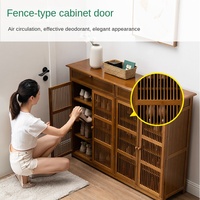 Meuble à chaussures en bambou pour entrée, design haut de gamme et élégant, unité de rangement verticale multi-niveaux avec tiroirs, pour la maison