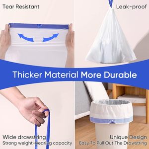 Drawstring Trash Bags Garbage Bags for Trash Cans, Office, Living Room, <b>Kitchen</b> and Bathroom Thickened, Stretchy, Unscented - Product Image 2