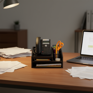 Organiseur de bureau JGWOOD DESIGNS Myrva 203x133x68mm à double niveau en bois, rangement de bureau autoportant - Product Image 2