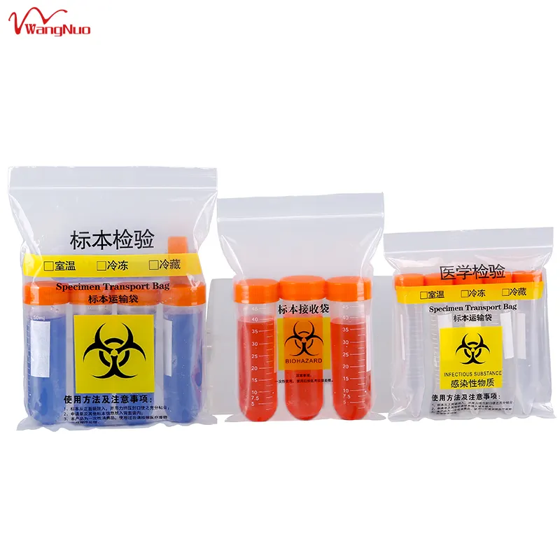 Biohazard aseptic mẫu túi màu đen và màu vàng với dây kéo túi nhựa hàng đầu in cho vận chuyển và thuốc đóng gói