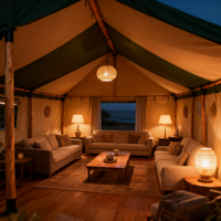 Tentes d'hébergement de luxe de style arabe, design moderne, intérieurs personnalisés et solutions complètes pour les stations de glamping écologiques
