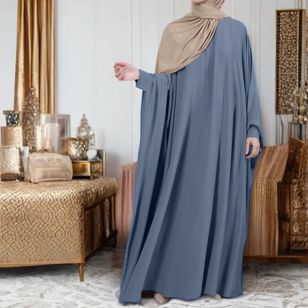 QS menjual set 2 potong crepe kerut lengan lebar Abaya dubai dengan kantong tanpa lengan gaun Dalaman 10 warna jilbab Khimar sederhana