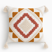 Housse de coussin carrée tuftée de luxe faite à la main, style bohème géométrique, en polyester/coton, avec pompons, pour canapé, décoration intérieure