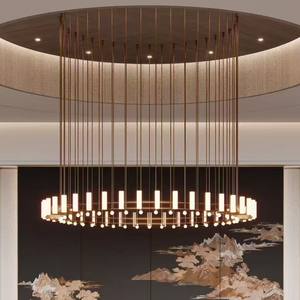 Lampadario a sospensione rotondo di lusso in alabastro per ristoranti di hotel contemporanei, illuminazione per soffitti alti - Product Image 1