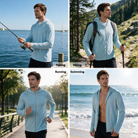 Veste à capuche unisexe avec protection solaire UPF 50+, motif uni, légère, fermeture éclair, manches longues, 100% polyester, pour la pêche, la randonnée, anti-UV
