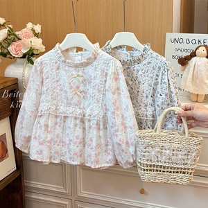 Camicia Floreale per Ragazze in Cotone con Pizzo, Maniche Lunghe, Stile Francese Dolce - Product Image 2