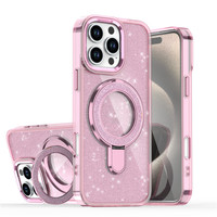 Étui antichoc brillant avec support pour iPhone 17 Pro Max, coque de téléphone à chargement sans fil, support magnétique rotatif pour 16 Pro, 15, 14