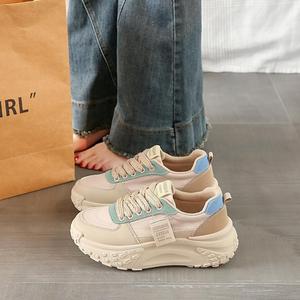 Khaki breathable sports shoes, trendy and fashionable, casual and comfortable,thick-soled walking shoes,<b>for</b> couples,summer style - Product Image 4