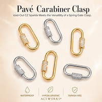 Mousqueton Pavé |   Bague ovale en acier inoxydable plaqué or 18 carats PVD, sertie de pierres, avec fermoir DIY |   Imperméable, hypoallergénique, sans ternissement