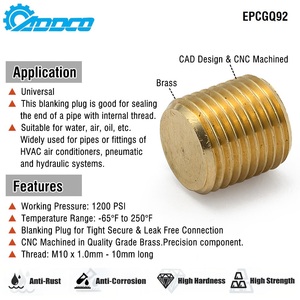 ADDCO - EPMAN mâle M10 x 1.0 filetage métrique bouchon d'obturation en laiton, capuchon, <span class=keywords><strong>bonde</strong></span> pour connexion sécurisée et sans fuite EPCGQ92 - Product Image 3
