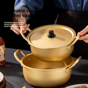 Marmite à soupe jaune en aluminium de style coréen classique, casserole légère pour ramyun et pâtes, fabricant d'ustensiles de cuisine avec logo personnalisé - Product Image 1