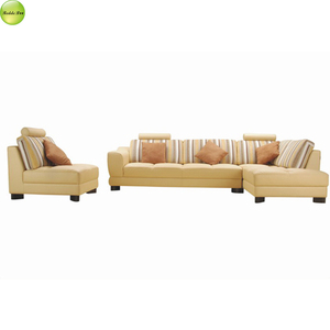 Divano in Pelle <span class=keywords><strong>Beige</strong></span> a Righe a Forma di L con Cuscini Decorativi per Soggiorno e Appartamento - Product Image 6