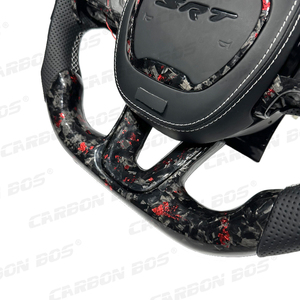 Volante Deportivo de 3 Radios para Durango, en Fibra de Carbono Forjada Roja, con Cuero Perforado y LED, Listo para Instalar - Product Image 4