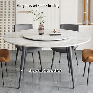 Table à manger nordique dalle <span class=keywords><strong>de</strong></span> roche extensible carrée et <span class=keywords><strong>ronde</strong></span> Italia marbre blanc table à manger et ensemble <span class=keywords><strong>de</strong></span> chaises - Product Image 4