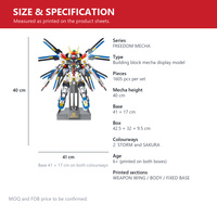 Robot en blocs de construction FREEDOM MECHA, 2 couleurs, 1605 pièces, 40 cm de haut, modèle d'exposition avec support, kit DIY, cadeau pour enfants de 6 ans et plus