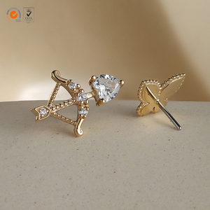 Giometal 14KT oro sólido Labret gema arco y <span class=keywords><strong>flecha</strong></span> extremos roscados superiores <span class=keywords><strong>Tragus</strong></span> Piercing pendientes nariz cuerpo joyería al por mayor - Product Image 5