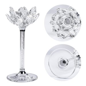 Customized Multi Size High Quality Crystal Silver Diamond Filled Transparent <strong>Lotus</strong> Glass <strong>Candle</strong> <strong>Holder</strong> - Product Image 5