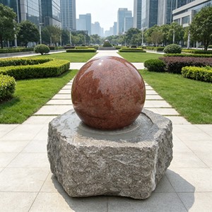 Natürlicher Schwarzer Granit-Kugelbrunnen auf Rauer Steinplatte Rotierende Feng-Shui-Kugel für Moderne Gartenlandschaften - Product Image 3