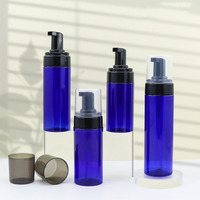 Bouteille en plastique PET ronde colorée à épaules arrondies pour mousse, 100ml, 120ml, 150ml, 200ml, bleue et blanche, pour shampoing et lotion, vente en gros