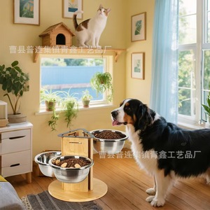 Soporte ajustable de madera para tazón de comida para mascotas con tres posiciones para perros y gatos - Product Image 2