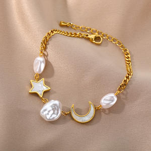 Moda estrella Luna perla pulsera de acero inoxidable oro pulsera para mujer Uionen 499 - Product Image 4