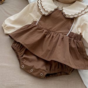 Ensemble de vêtements pour bébé fille, printemps-automne, 2 pièces, chemisier à col rond en dentelle unie et body - Product Image 4