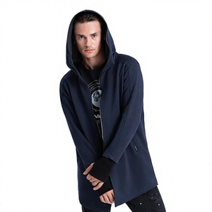 Wholesale Custom Logo Men's <b>Navy</b> <b>Blue</b> Hooded <b>Fleece</b> Zip-Up Long <b>Jacket</b> Oversized Windproof Casual Winter Wear - Product Image 4