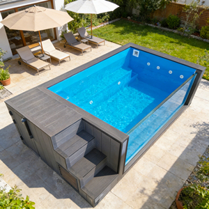 Piscine hors sol rectangulaire portable de 10 m, prête à l'emploi, avec pompe incluse, en fibre de verre, résistante aux UV et à la corrosion, en promotion - Product Image 4