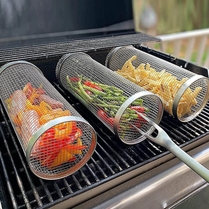 Cesta de parrilla rodante redonda para barbacoa, para camping y pícnic, utensilio de cocina para exteriores - Product Image 6