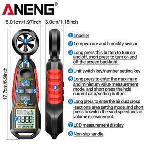 Anemómetro Digital ANENG GN302, 9999 Lecturas, Medidor de Velocidad del Viento de <span class=keywords><strong>0</strong></span>.4-30m/s con Prueba de Volumen de Aire, Temperatura y Humedad - Product Image 6