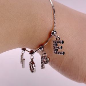 Collar y Pulsera Combinados de Moda DIY con 26 Letras Inglesas, Cadena de Eslabones Chapada en Oro con Circonitas - Aniversario - Product Image 4