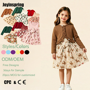 High-quality Custom-made Casual Cotton Christmas Pattern <strong>Children's</strong> Clothing-Girls' Long-sleeved Lace Coat and Dress Set - Product Image 1