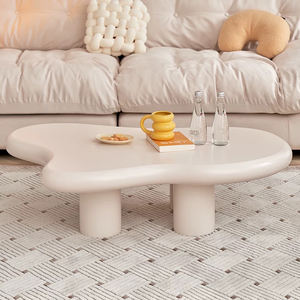 Table basse extensible en bois nuage crème avec plateau en marbre, design simple et moderne pour <span class=keywords><strong>petit</strong></span> salon irrégulier - Product Image 1