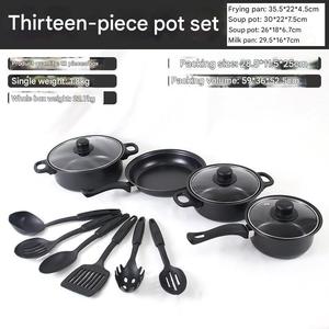 Set di <span class=keywords><strong>pentole</strong></span> in ferro antiaderente da 13 pezzi, sano e resistente, con coperchio, pentola per latte e pentola in pietra Maifan, per tutti i tipi di piano cottura, per uso domestico - Product Image 5