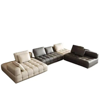 Canapé modulaire en cuir véritable en forme de L avec siège large Canapé sectionnel moderne de luxe avec cadre en bois pour le salon