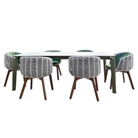 Modernes Komfortables Massivholz-Teak Outdoor-Esstisch- und Stuhl-Set für Villa und Park