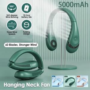 พัดลมคล้องคอแบบพกพา พับได้ เงียบ ไร้ใบพัด ชาร์จผ่าน USB พร้อมหน้าจอ LED แสดงผลแบบดิจิตอล <span class=keywords><strong>ปรับ</strong></span>ความเร็ว<span class=keywords><strong>ได้</strong></span> 3 ระดับ ขายส่ง - Product Image 2