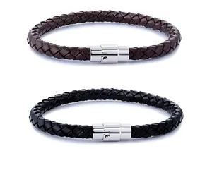 Charm Stainless Steel Jewelry Braided Leather Bracelet for Men Women Wrist Cuff Bracelet for Men