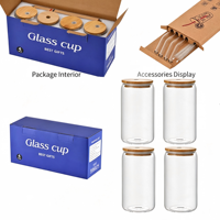 Vente en gros FIRE. Gobelet en verre borosilicate de 17 oz avec couvercle en bambou et paille en verre, design moderne, réutilisable pour les boissons froides