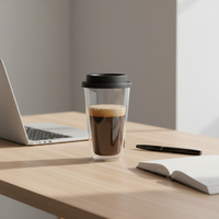 Mug de voyage réutilisable en verre à double paroi de 350 ml, écologique, sans BPA, compatible lave-vaisselle, avec couvercle en silicone, design moderne, 12 oz