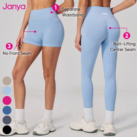 Set Yoga Seamless Pinggang Tinggi Janya untuk Wanita, Bra Olahraga Solid, Celana Pendek Gym, Kontrol Perut, Pengangkat Bokong, Bahan Bernapas, Set Fitness 2 Potong