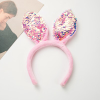 Serre-tête unisexe en peluche à sequins, fait main, oreilles de lapin de Pâques, accessoires de mode pour cheveux, décoration faciale, vente en gros