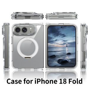 เคสใสแม่เหล็กสำหรับ iPhone 18 Fold พร้อมขาตั้งวงแหวนหมุนได้ 360 องศา ป้องกันเหลือง กันกระแทก แบบพับได้ - Product Image 1