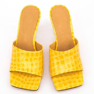 Women's Summer Slides Shoes Open Square Toe Stone Print High Heels Shoes <b>Slipper</b> Slip-on Casual Shoes <b>Big</b> Size 47 - Product Image 2