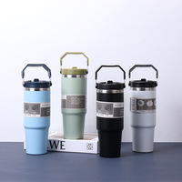 Gobelet isotherme en acier inoxydable de 30 oz avec poignée, impression de motifs 3D, double paroi, isolation sous vide, performance thermique de 6 à 12 heures