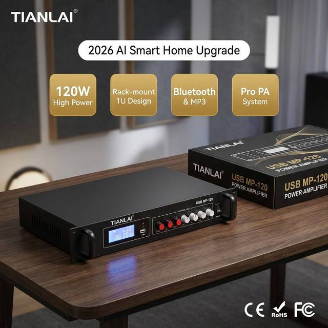 Public Address Mixer Amplifier 60 120 180 Watts with Bluetooth USB for PA System Background Music Hub Audio Mixer