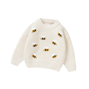 Maglione Pullover Chunky per Neonati Mimixiong, Lavorazione a Maglia con Ricamo di Api, Maniche Lunghe e Collo Tondo - Product Image 1