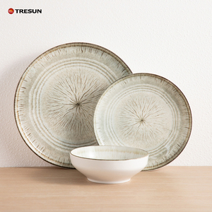 Juego de Vajilla de Porcelana de Lujo TRESUN, 12 Piezas, Estilo Gris, Platos y Tazones con Impresión Subesmalte en Cerámica, Venta Directa de Fábrica - Product Image 4