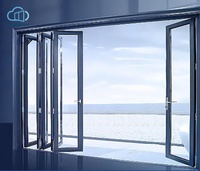 Porte pliante multi-grilles en alliage d'aluminium avec panneaux supérieurs et inférieurs en verre trempé, coupe-vent, pour séparation de pièce extérieure, idéale pour les bureaux et salles d'étude à domicile